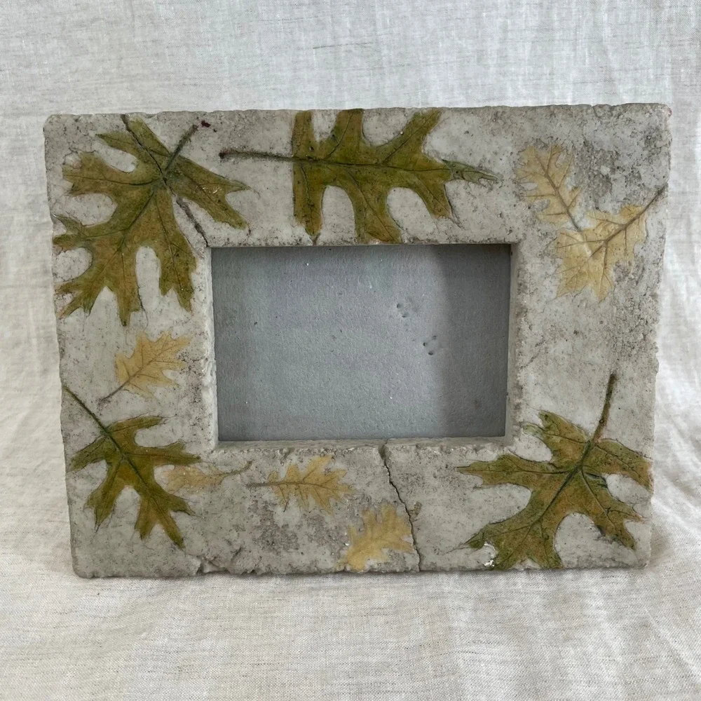 Pressed Leaf Stone Picture Frame 3x5 Tabletop Hanging Whimsygoth Decor 90s